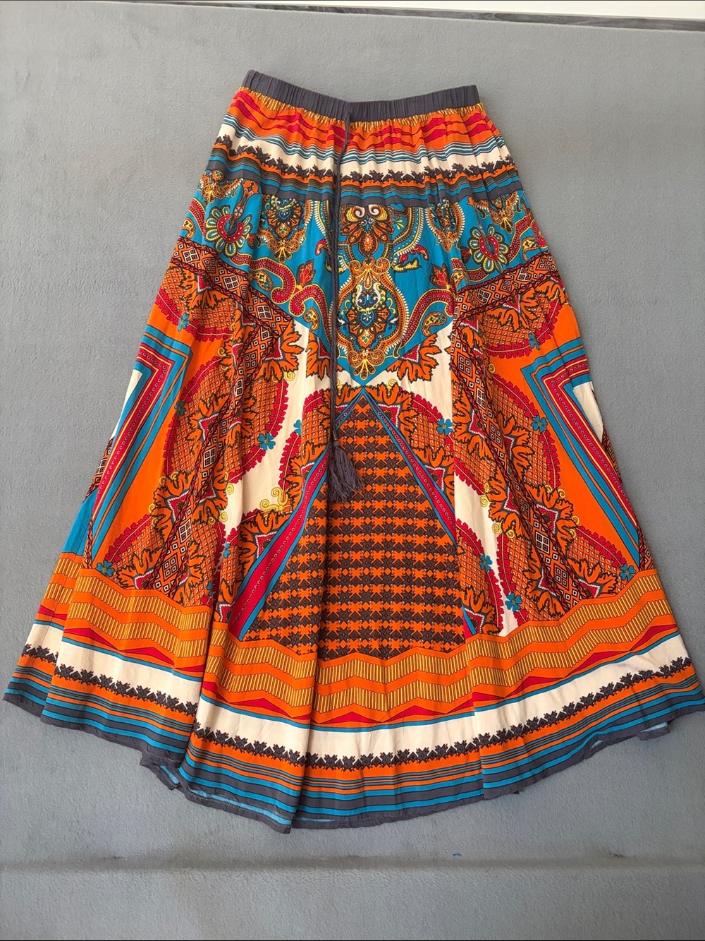 Forever 21 Turquoise & Orange Boho Paisley Maxi Skirt Indie